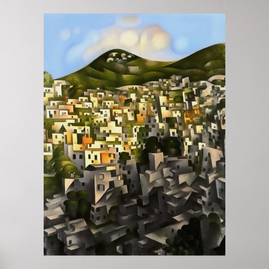 Huizen op de heuvel - Abstracte kunst Fethiye Poster (Voorkant)