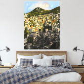 Huizen op de heuvelhelling - Abstracte kunst Fethi Canvas Afdruk (Insitu (Slaapkamer))