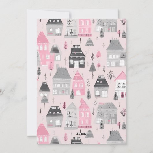  huizen op roze Kaart (Achterkant)