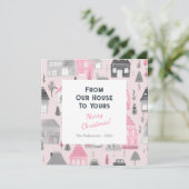  huizen op roze Kaart (Staand voorkant)