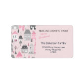  huizen op roze kerstlabel etiket (Voorkant)