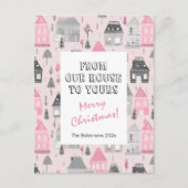  huizen op roze kerstpost Kaart (Voorkant)