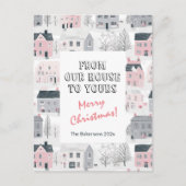  Huizen Roze Grijze Kerstpost Kaart (Voorkant)