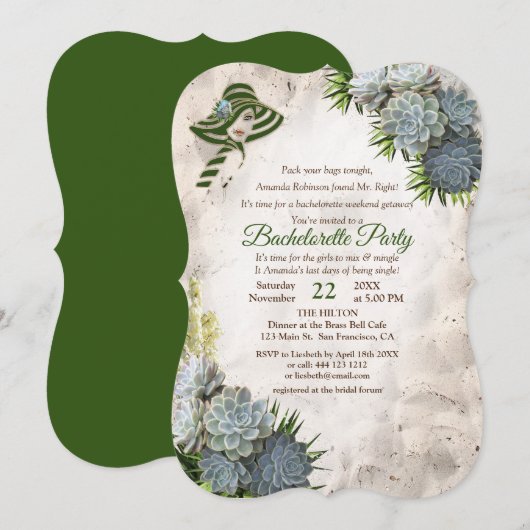 Huizen van Strand Groen & Succulent Bachelorette P Kaart (Voorkant / Achterkant)