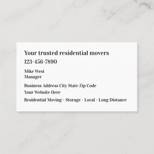 Huizenverhuizers en opslag visitekaartje (Achterkant)