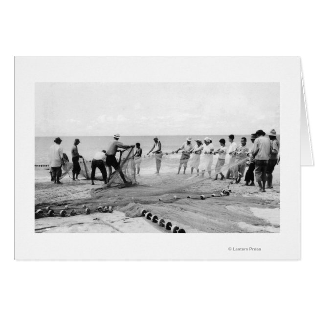 Hukilau Nets mannen Vist Surf foto Hawaï (Voorkant Horizontaal)