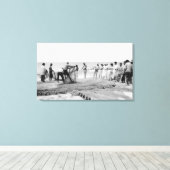 Hukilau Nets mannen Vist Surf foto Hawaï Canvas Afdruk (Insitu (Houten vloer))