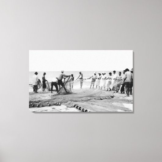 Hukilau Nets mannen Vist Surf foto Hawaï Canvas Afdruk (Voorkant)