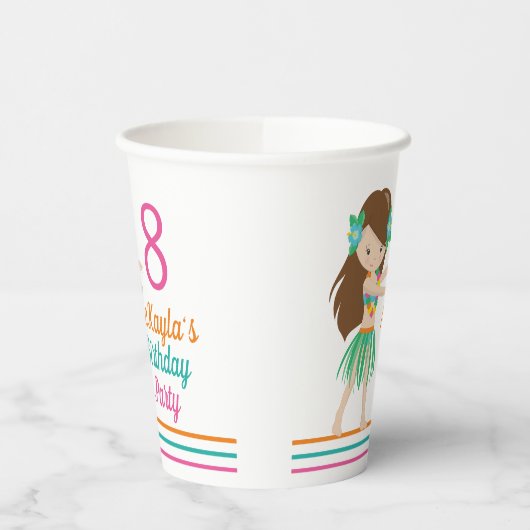Hula Birthday Girl Cute Custom Luau Party Papieren Bekers (Links)