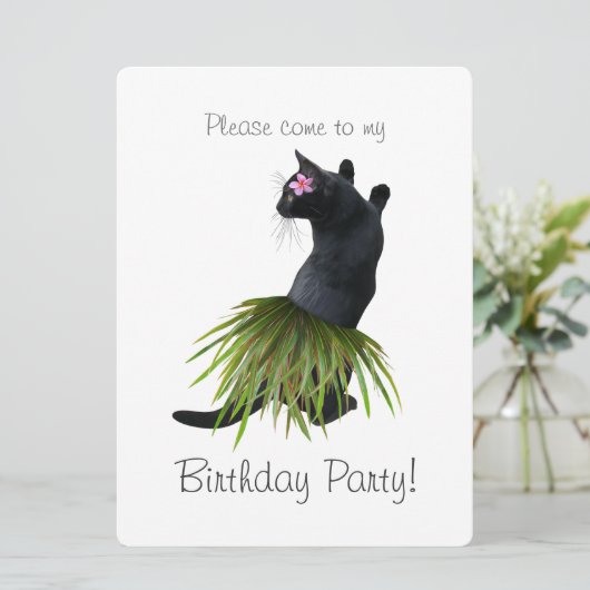 Hula Cat Birthday Party Invitation Kaart (Staand voorkant)
