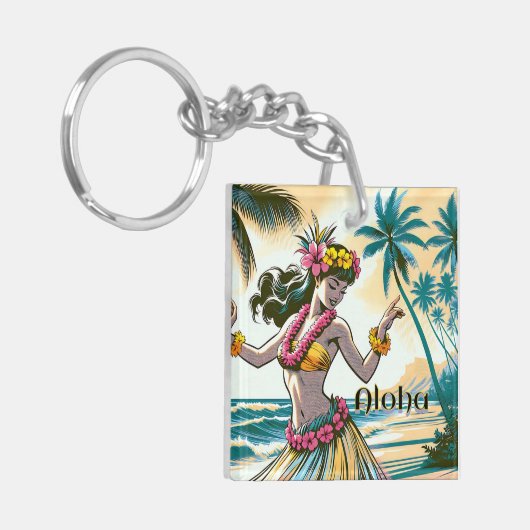 Hula Dancer op de Hawaïaanse eilanden Aloha Sleutelhanger (Voorkant Links)