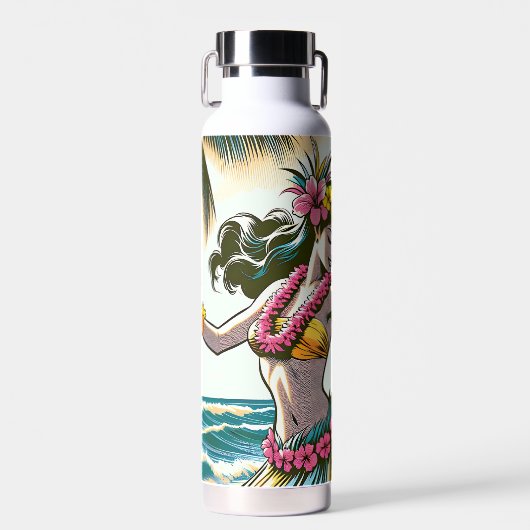 Hula Dancer op de Hawaïaanse eilanden Aloha Waterfles (Voorkant)