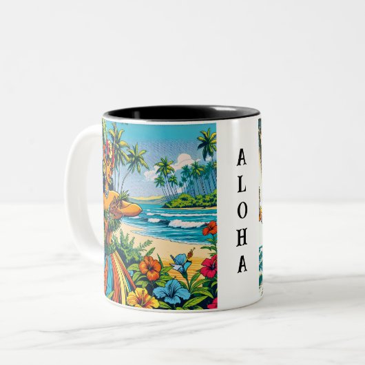  Hula Dancer op de Hawaïaanse eilanden Tweekleurige Koffiemok (Voorkant links)