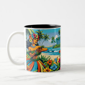 Hula Dancer op de Hawaïaanse eilanden Tweekleurige Koffiemok