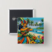 Hula Dancer op de Hawaïaanse eilanden Vierkante Button 5,1 Cm (Voorkant /achterkant)