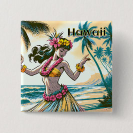 Hula Dancer op Hawaï Vierkante Button 5,1 Cm