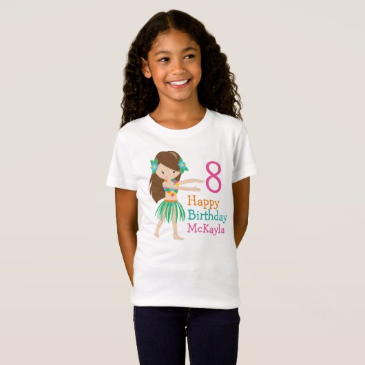 Hula Dancing Girl Custom Kids Birthday T-shirt (Voorkant volledig)