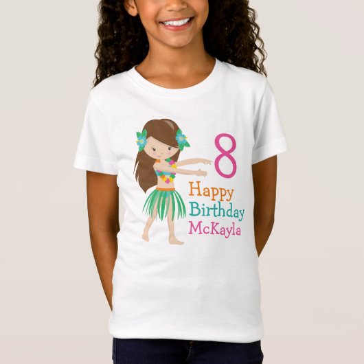 Hula Dancing Girl Custom Kids Birthday T-shirt (Voorkant)