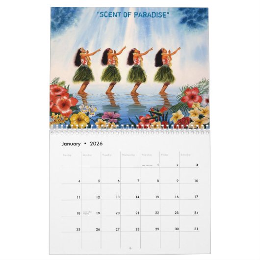 HULA-DANKERS MET VLOEISJEUS-OVAL JPEC, HAWAII KALENDER (Jan 2026)