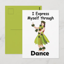 Hula-danseres meisje dat zichzelf uitdrukt door mi briefkaart