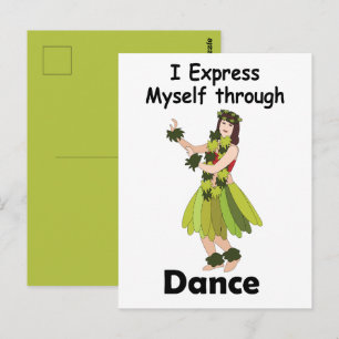 Hula-danseres meisje dat zichzelf uitdrukt door mi briefkaart