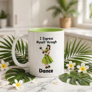 Hula-danseres meisje dat zichzelf uitdrukt door mi tweekleurige koffiemok