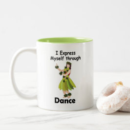 Hula-danseres meisje dat zichzelf uitdrukt door mi tweekleurige koffiemok