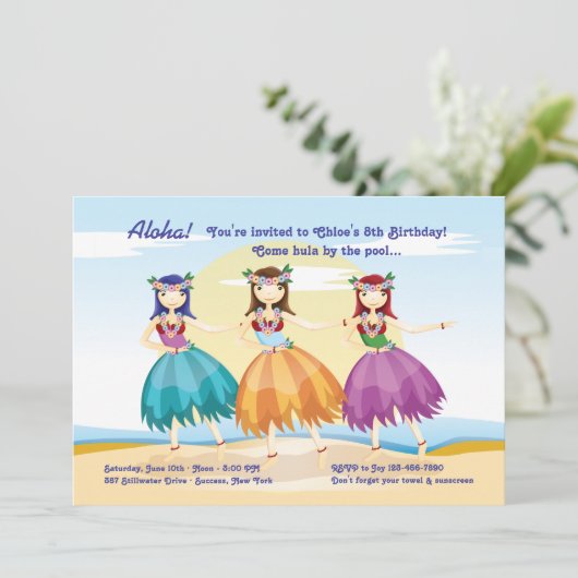 Hula Dansers Uitnodiging (Staand voorkant)