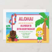 Hula Girl Birthday Uitnodiging Luau Uitnodiging (Voorkant / Achterkant)