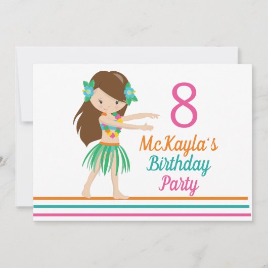 Hula Girl Cute Custom Luau Birthday Party Kaart (Voorkant)