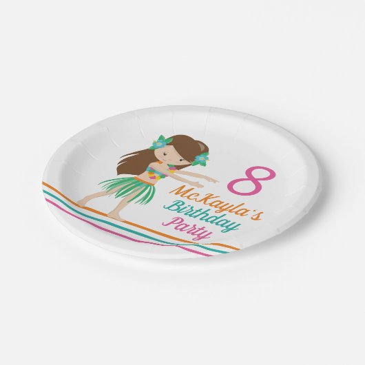 Hula Girl Cute Custom Luau Birthday Party Papieren Bordje (Gekanteld)