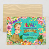 Hula Girl Flamingo Hawaiian Luau Verjaardagsfeest Kaart (Voorkant / Achterkant)