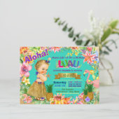 Hula Girl Flamingo Hawaiian Luau Verjaardagsfeest Kaart (Staand voorkant)