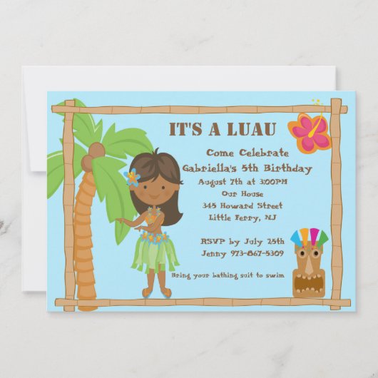 Hula Girl Luau Birthday Uitnodiging (Voorkant)