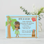Hula Girl Luau Birthday Uitnodiging (Staand voorkant)