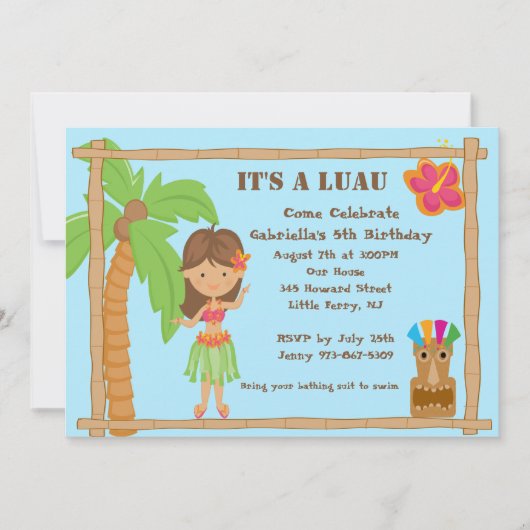 Hula Girl Luau Birthday Uitnodiging (Voorkant)