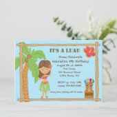Hula Girl Luau Birthday Uitnodiging (Staand voorkant)