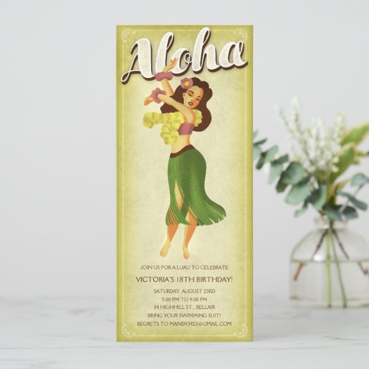 Hula Girl Luau Party Invitations Kaart (Staand voorkant)