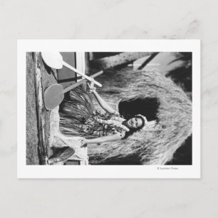 Hula Girl met Outrigger Canoe Hawaii-foto Briefkaart