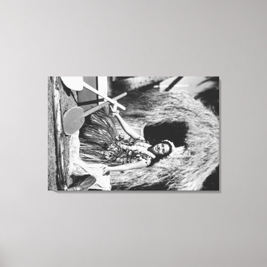 Hula Girl met Outrigger Canoe Hawaii-foto Canvas Afdruk (Voorkant)
