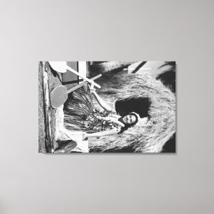 Hula Girl met Outrigger Canoe Hawaii-foto Canvas Afdruk
