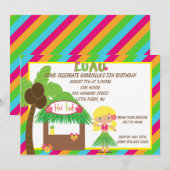 Hula Girl Tiki Hut Bright Birthday Uitnodiging (Voorkant / Achterkant)