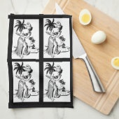 Hula Girls Dancer Hawaiian Palm Tree Tropical Kitc Theedoek (Quarter Fold)