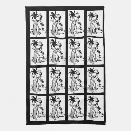 Hula Girls Dancer Hawaiian Palm Tree Tropical Kitc Theedoek (Verticaal)