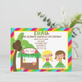 Hula Girls Tiki Hut Bright Birthday Uitnodiging (Staand voorkant)