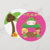Hula Girls Tiki Hut Round Luau Birthday Uitnodigin Kaart (Voorkant / Achterkant)