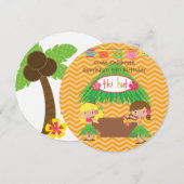 Hula Girls Tiki Hut Round Luau Verjaardag Uitnodig Kaart (Voorkant / Achterkant)