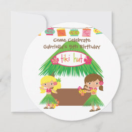 Hula Girls Tiki Hut Round Luau Verjaardag Uitnodig Kaart