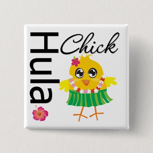 Hula Hawaii Chick Vierkante Button 5,1 Cm (Voorkant)