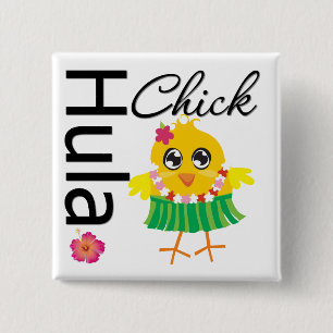 Hula Hawaii Chick Vierkante Button 5,1 Cm